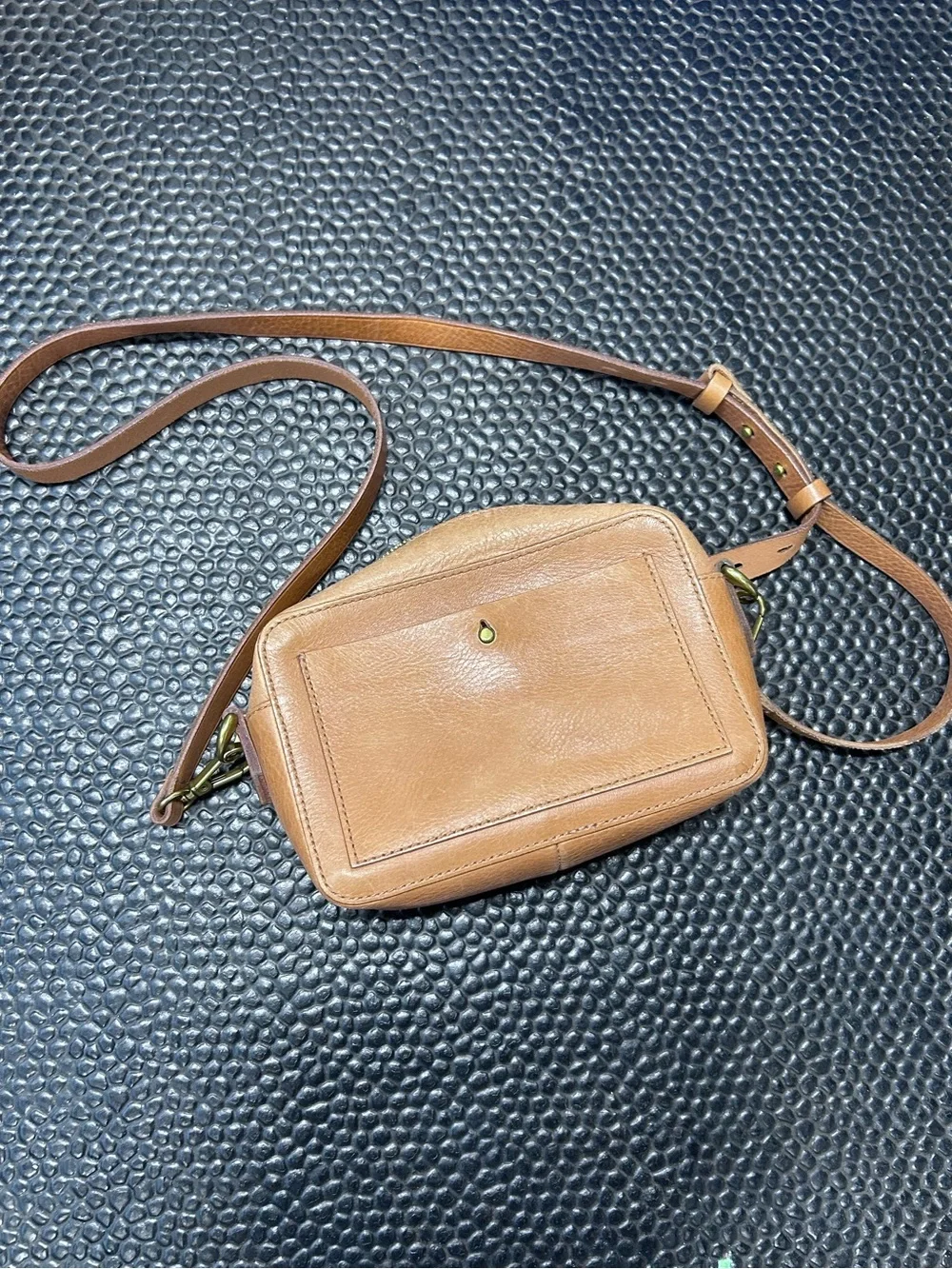 Madewell Leather camera Crossbody Bag with  Striped Adjustable Strap